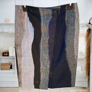 NWT Yigal Azrouël Felted Striped Skirt w/Front Zipper Slit 8 Geo Quiet Luxury